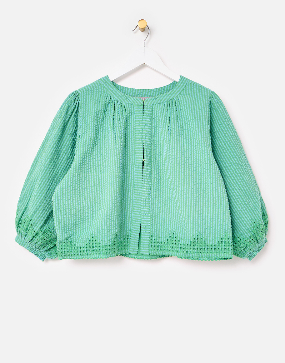 Green Striped Broderie Cotton Jacket